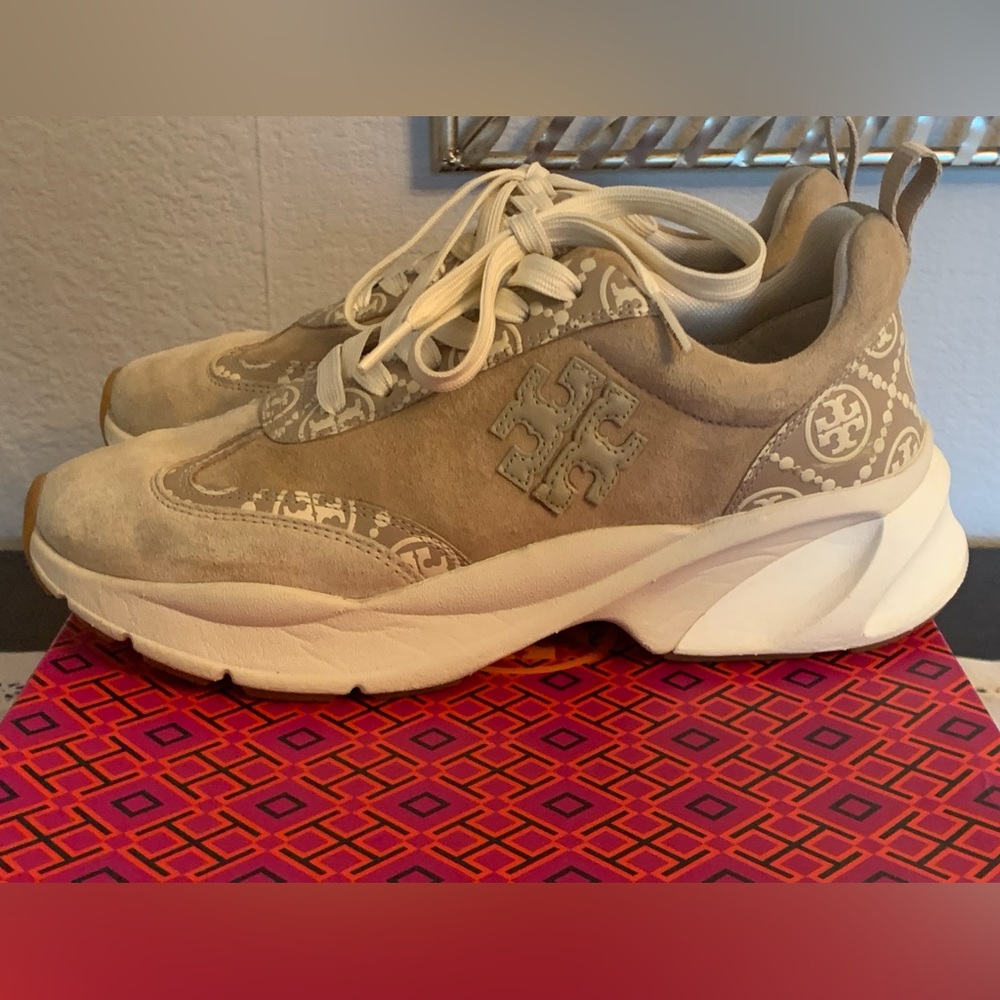 Tory Burch Good Luck Trainer. Light Beige. Size 8.5